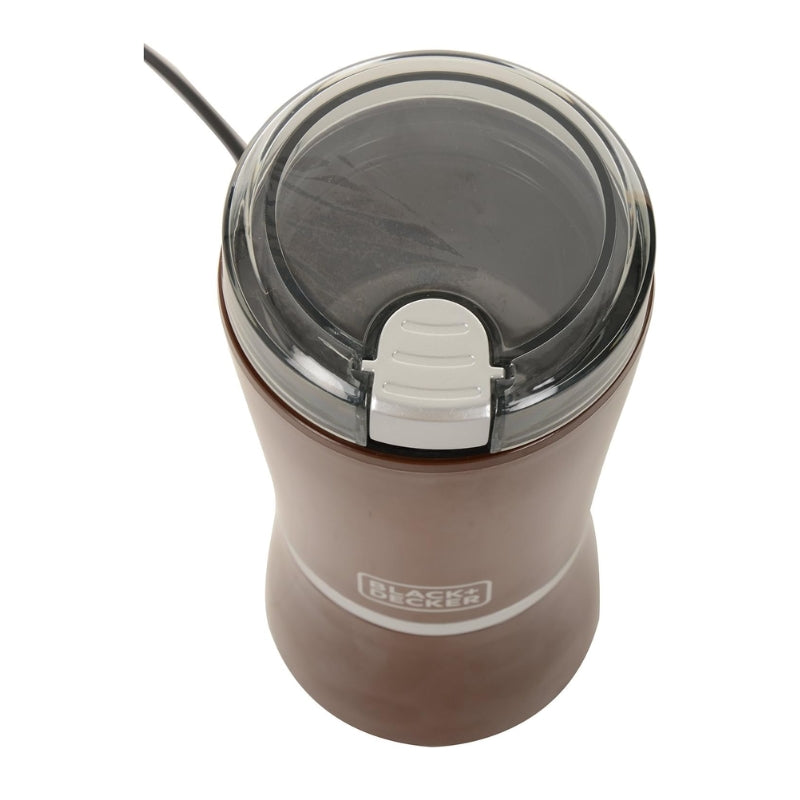 Black+Decker 150W 60g coffee grinder with stainless steel cup and blade for finer - مطحنة قهوة كهربائية 150 واط بسعة 60 غرام من بلاك آند ديكر