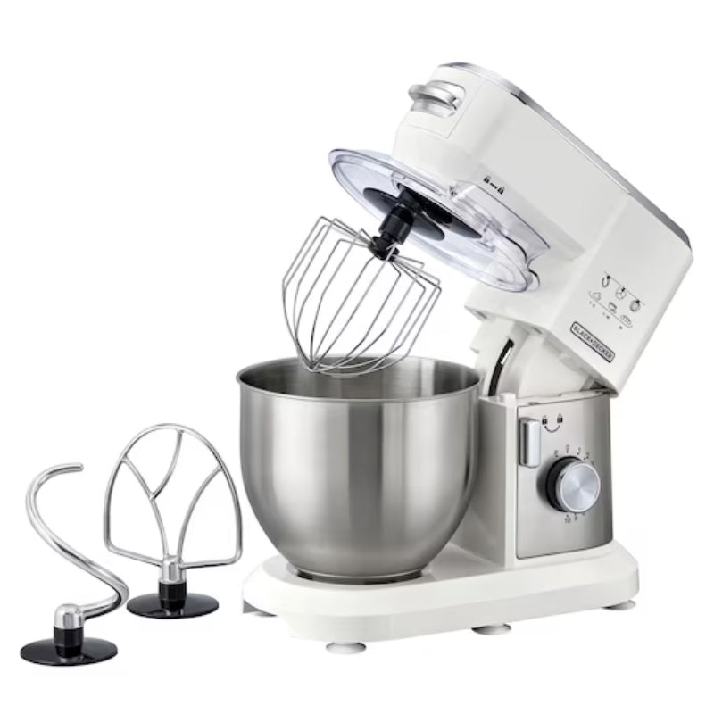 Black&Decker MKM100-B5 Mixer 1000W 6L - عجانة 1000 واط مع وعاء ستانلس ستيل 6 لتر وملحقات متعددة