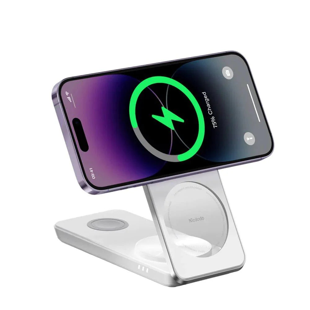 Mcdodo 3in1 Foldable Magnetic Wireless Charger and Stand - شاحن وحامل لاسلكي مغناطيسي قابل للطي 3 في 1 من ماكدودو