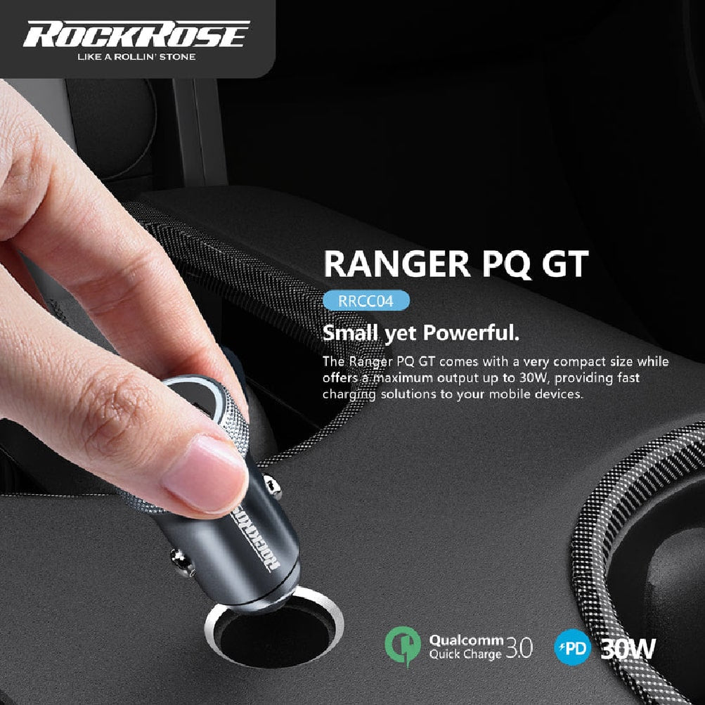 RockRose Ranger PQ GT 30W PD & QC 3.0 Dual Port Car Phone Charger Adapter - روك روز رينجر بي كيو جي تي شاحن سيارة ثنائي المنافذ 30 واط ماكس كيو سي 3.0