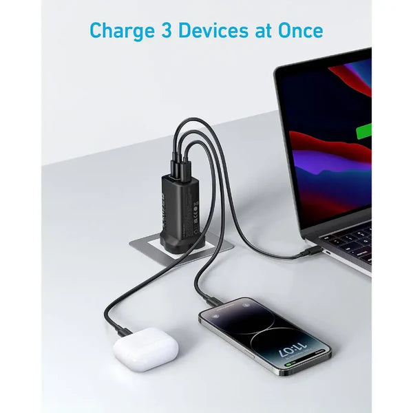 شاحن انكر 336 باوربورت 67 واط منفذ يو اس بي سي - اسود | Anker Charger 336 Powerport 67W USB-C GaN Charger - Black.