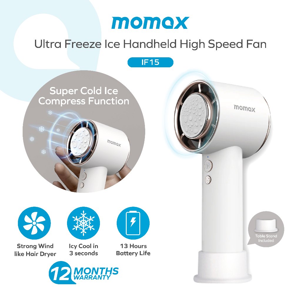 Momax Ultra Freeze Portable Icy Cooling Fan - مروحة موماكس الترا فريز المحمولة, تبريد فوري بتقنية الهواء الجليدي