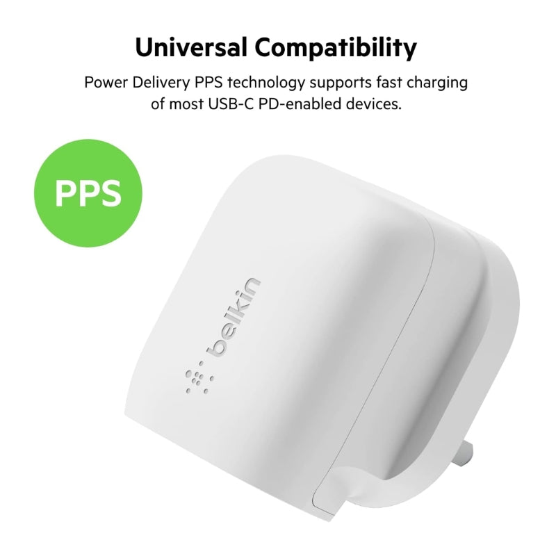 Belkin BoostCharge USB-C Wall Charger 20W+ 1M USB-C Cable - شاحن جداري بقدرة 20واط مع كيبل تايب سي