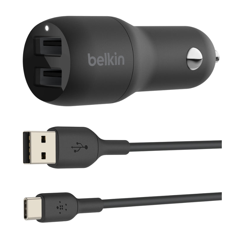 شاحن سيارة بيلكن مزدوج يو اس بي أ بقوة 24 واط - Belkin BoostCharge Dual USB-A Car Charger 24W, 12W