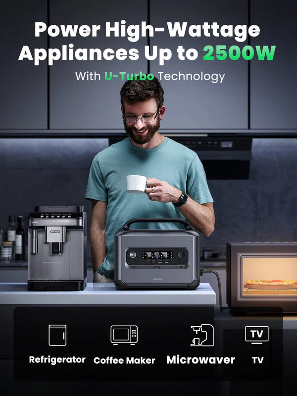 Santrala Hêzê ya Veguhêzbar a Ugreen, 1024Wh, 1200W, bi Şarjkirina Tavê | Santrala Hêzê ya Veguhêzbar a Ugreen, Jeneratora Tavê ya Bateriya LiFePO4, 1200W 1024Wh