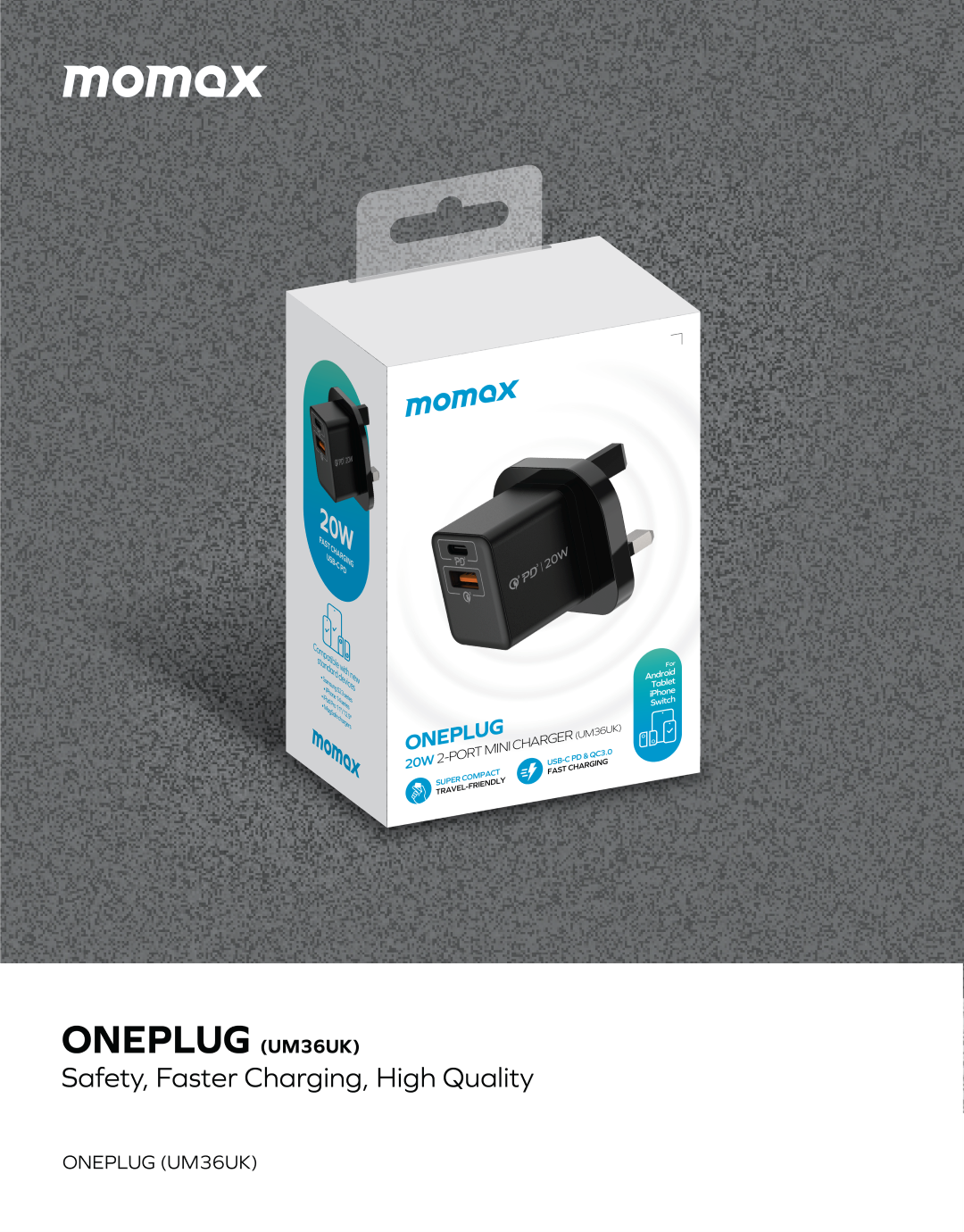 Momax One Plug 20W 2-Port Mini Charger | Dual Port Fast Charger - شاحن موماكس وان بلاج صغير بقدرة 20 واط, شاحن سريع مزدوج المنفذ