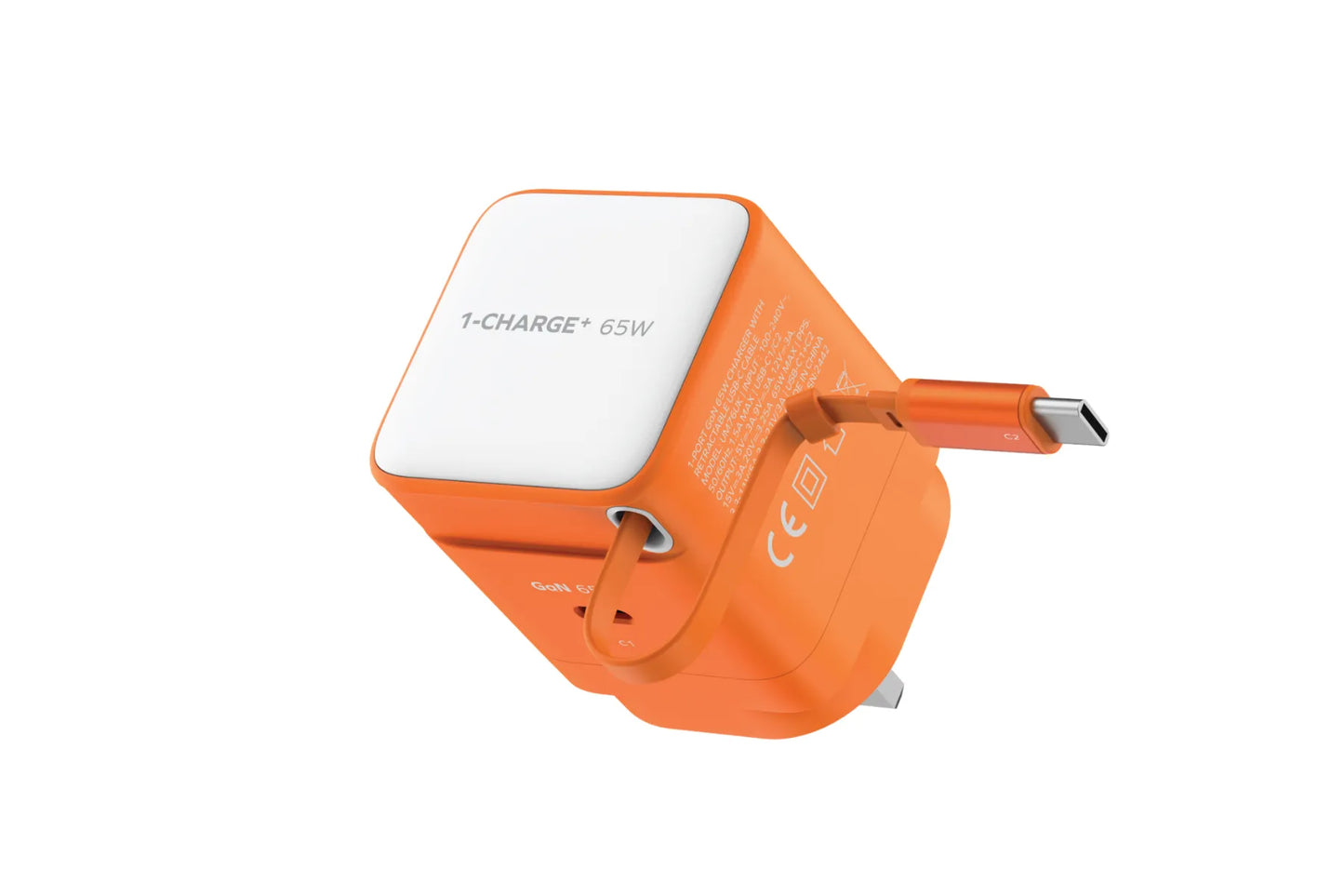 Momax CHARGE & Port GaN 65W Fast Charger with Retractable USB-C Cable - شاحن موماكس جارج & بورت بقدرة 65 واط – شاحن سريع بكابل USB-C مدمج قابل للسحب ومنفذ إضافي