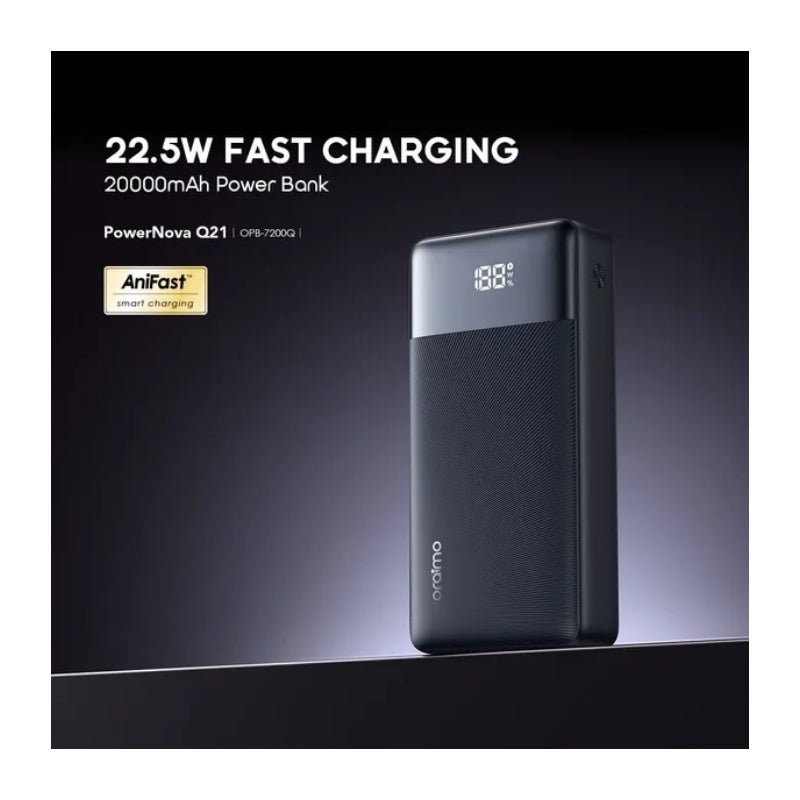 باور بانك اورايمو PowerNova بسعة 20,000 مللي امبير وبقدرة شحن 22.5 واط - اسود | Oraimo PowerNova OPB-7200Q 22.5W Power Bank - Black