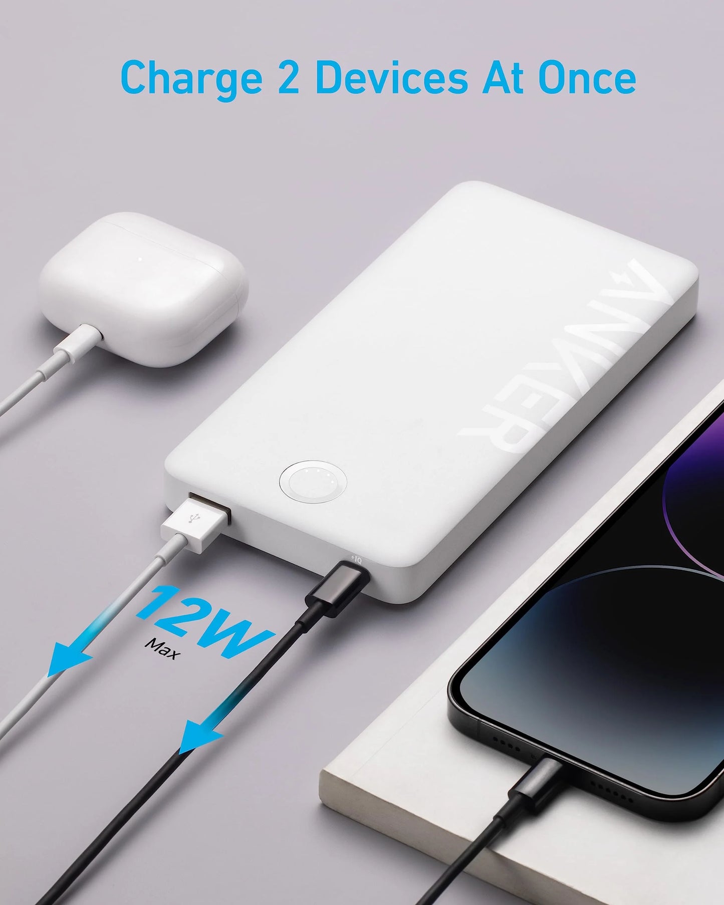 Anker 323 Power Bank 10000 mAh 12 Watt USB-C Input And Output - باور بانك أنكر 323 بسعة 10000 مللي أمبير بقدرة 12 واط
