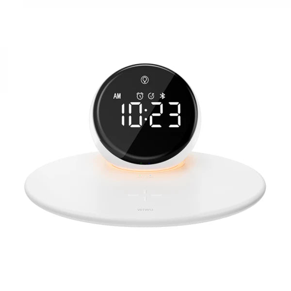 شاحن لاسلكي 15 واط مع منبه رقمي ومكبر صوت بلوتوث من ويوو - WIWU 15W Wireless Charger with Digital Alarm Clock and Bluetooth Speaker