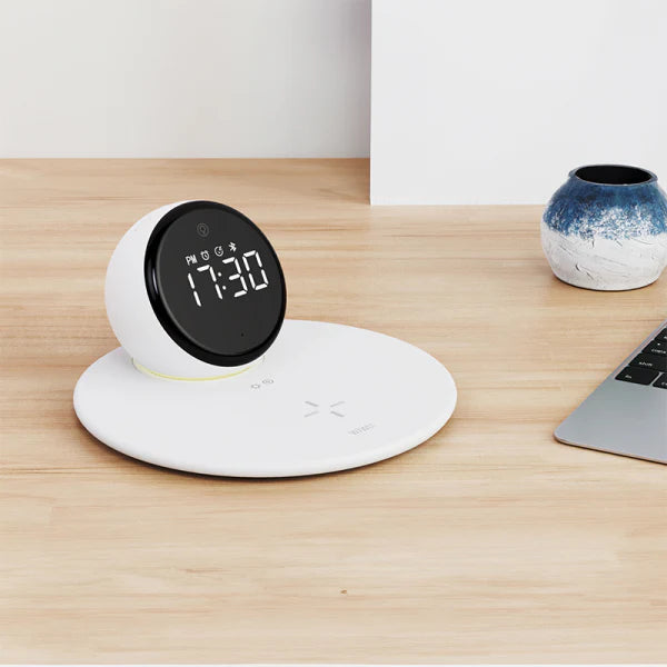 شاحن لاسلكي 15 واط مع منبه رقمي ومكبر صوت بلوتوث من ويوو - WIWU 15W Wireless Charger with Digital Alarm Clock and Bluetooth Speaker