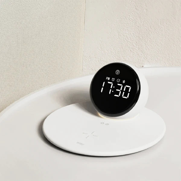 شاحن لاسلكي 15 واط مع منبه رقمي ومكبر صوت بلوتوث من ويوو - WIWU 15W Wireless Charger with Digital Alarm Clock and Bluetooth Speaker