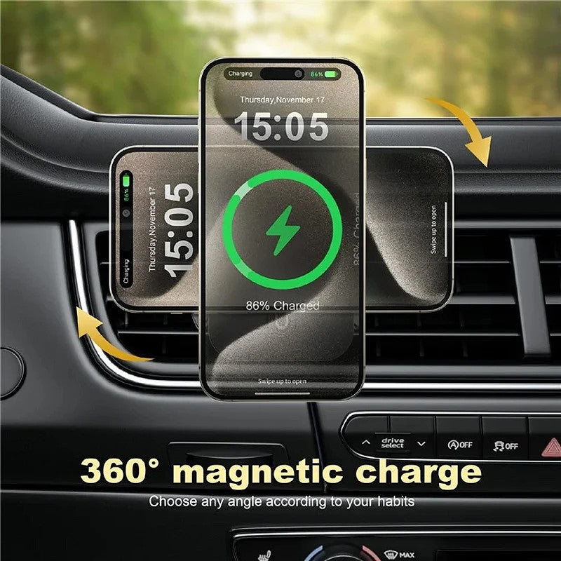 شاحن سيارة ويوو Qi2.0 لاسلكي مغناطيسي بقدرة شحن 15 واط | WiWU CH-323 Qi2.0 MAGO MagSafe Wireless Car Charger – 15W