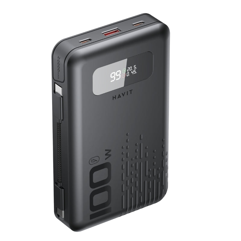 Havit PB5212 20000mAh 100W Power Bank with 2 Cables – باور بانك بسعة 2000ميلي أمبير وبقدرة 100واط مع 2كيبل من هافيت