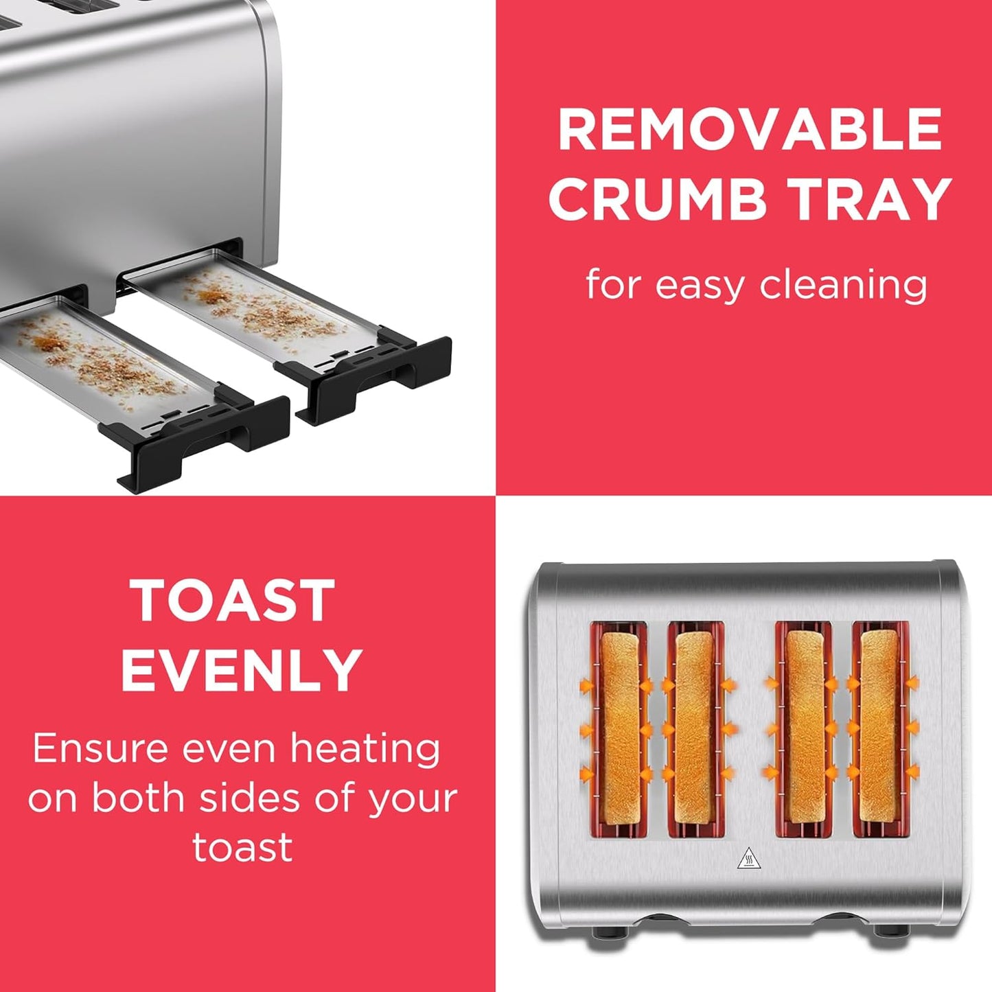 Black+Decker 4-slice toaster, 2100W, 2-sided heating, 6 toasting settings - محماصة خبز 4 شرائح بلاك آند ديكر 2100 وات ستيل