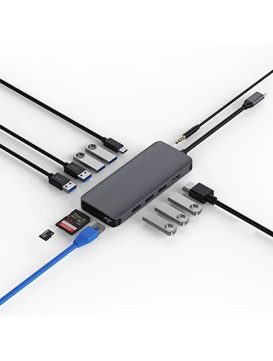WiWU Alpha 12 in 1 Type C Hub Laptop Adapter USB C To USB 3.0 HDMI - ويوو الفا 12 في 1 محول نوع سي للكمبيوتر المحمول يو اس بي سي إلى يو اس بي 3.0