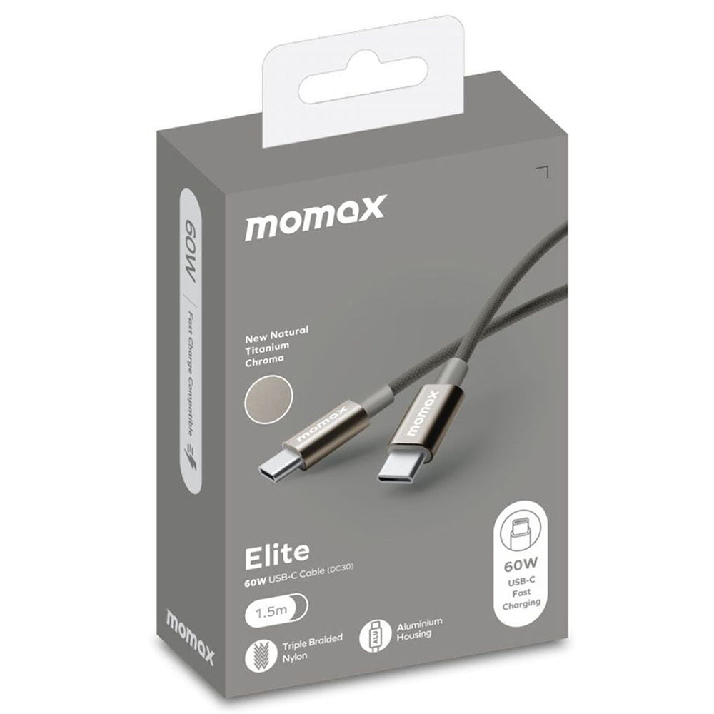 Momax Elite 60W USB‑C to USB‑C Braided Cable, 1.5 m - كيبل موماكس اليت USB-C الى USB-C, شحن سريع 60 واط, 1.5م