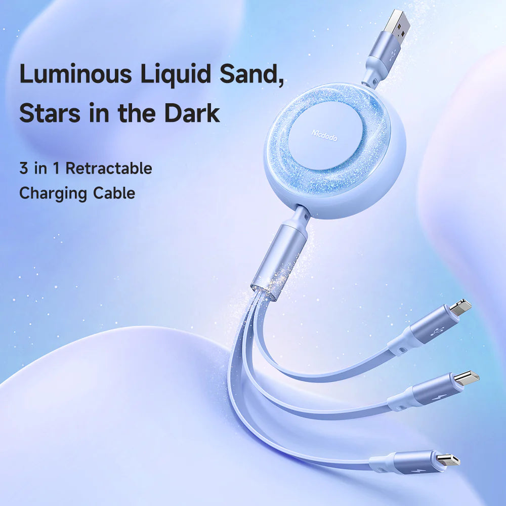 Mcdodo 3 in 1 Retractable Charging Cable 1.2m - مكدودو 3 في 1 كابل شحن قابل للسحب 1.2 متر