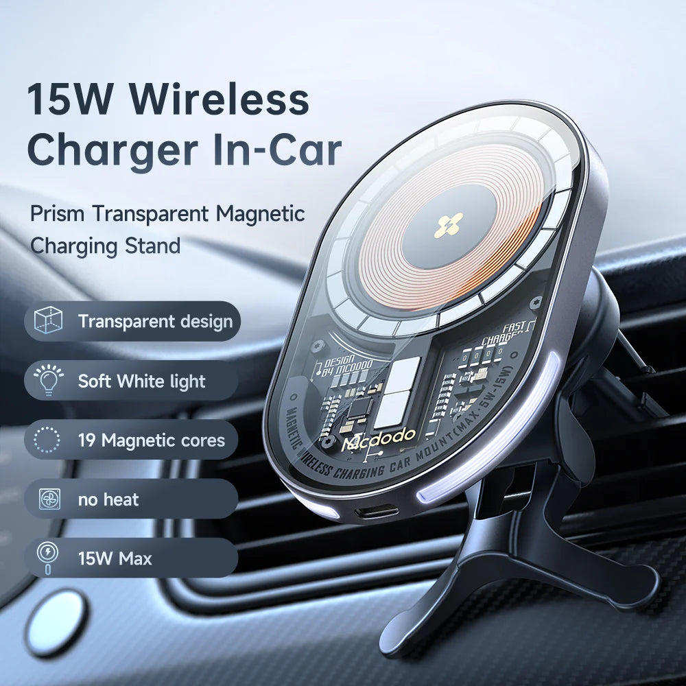 Mcdodo 15W Magnetic Wireless Charger Car Mount - حامل شاحن السيارة اللاسلكي المغناطيسي من ماكدودو 15 واط