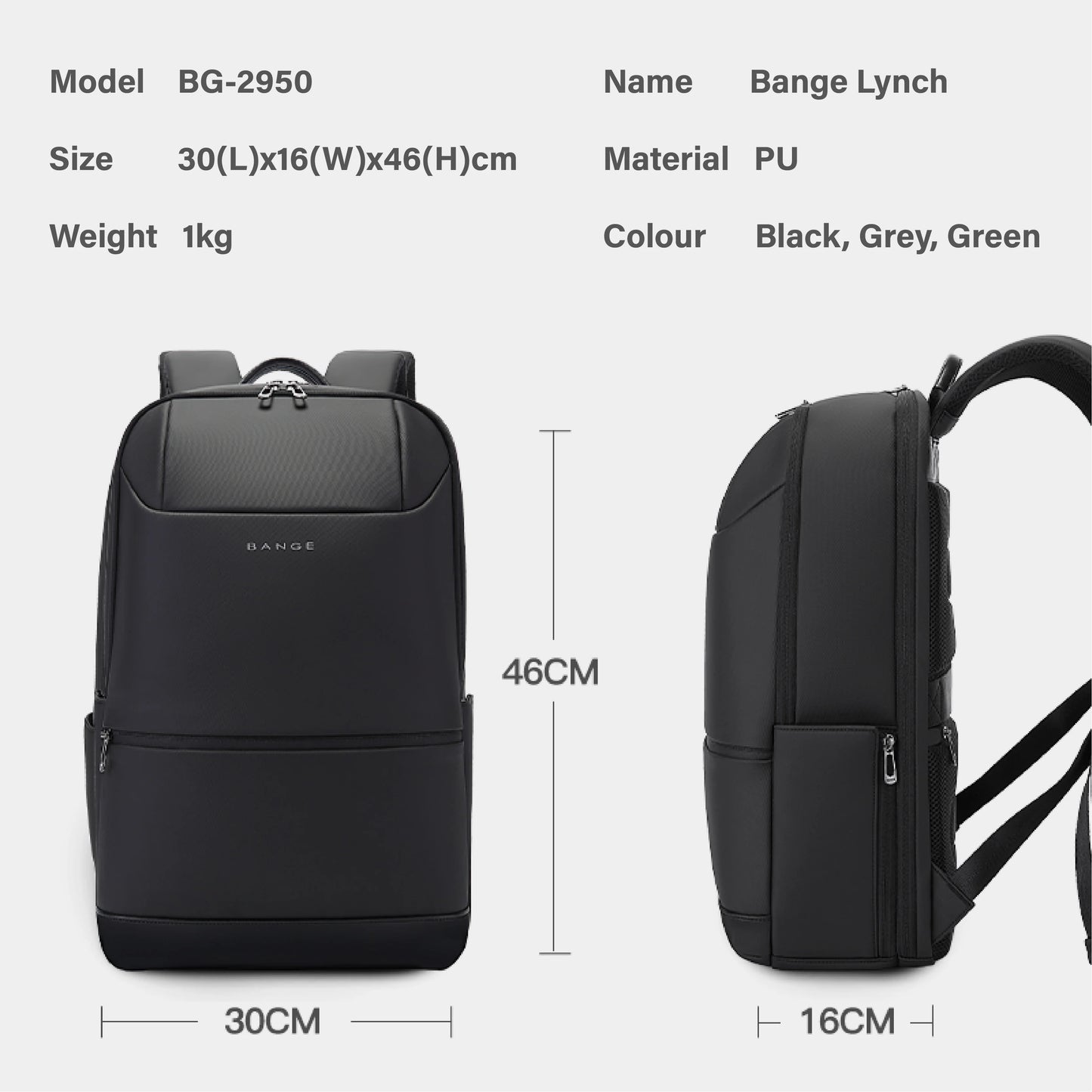 حقيبة ظهر للابتوب بسعة 15.6 انش من بانجي للاعمال والسفر | BANGE Business Travel Big Capacity Backpack (15.6")
