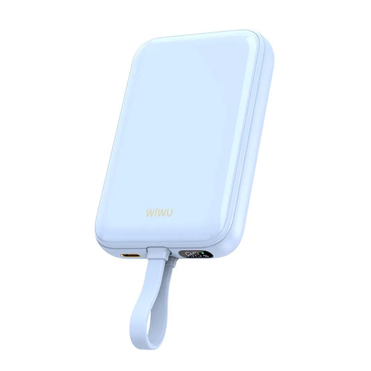 WiWU Wi-P024 10000mAh Magnetic Wireless Power Bank with PD 20W Fast Charging & Built-in Cable - باور بانك ويوو مغناطيسي 10000ميلي أمبير مع شحن سريع 20واط وكابل مدمج