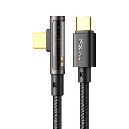 Mcdodo Type-C to Type-C PD 60W Elbow Transparent Data Cable 1.2m - كيبل تايب سي الى تايب سي سريع الشحن بقدرى 60 واط وطول 1.2متر من مكدودو