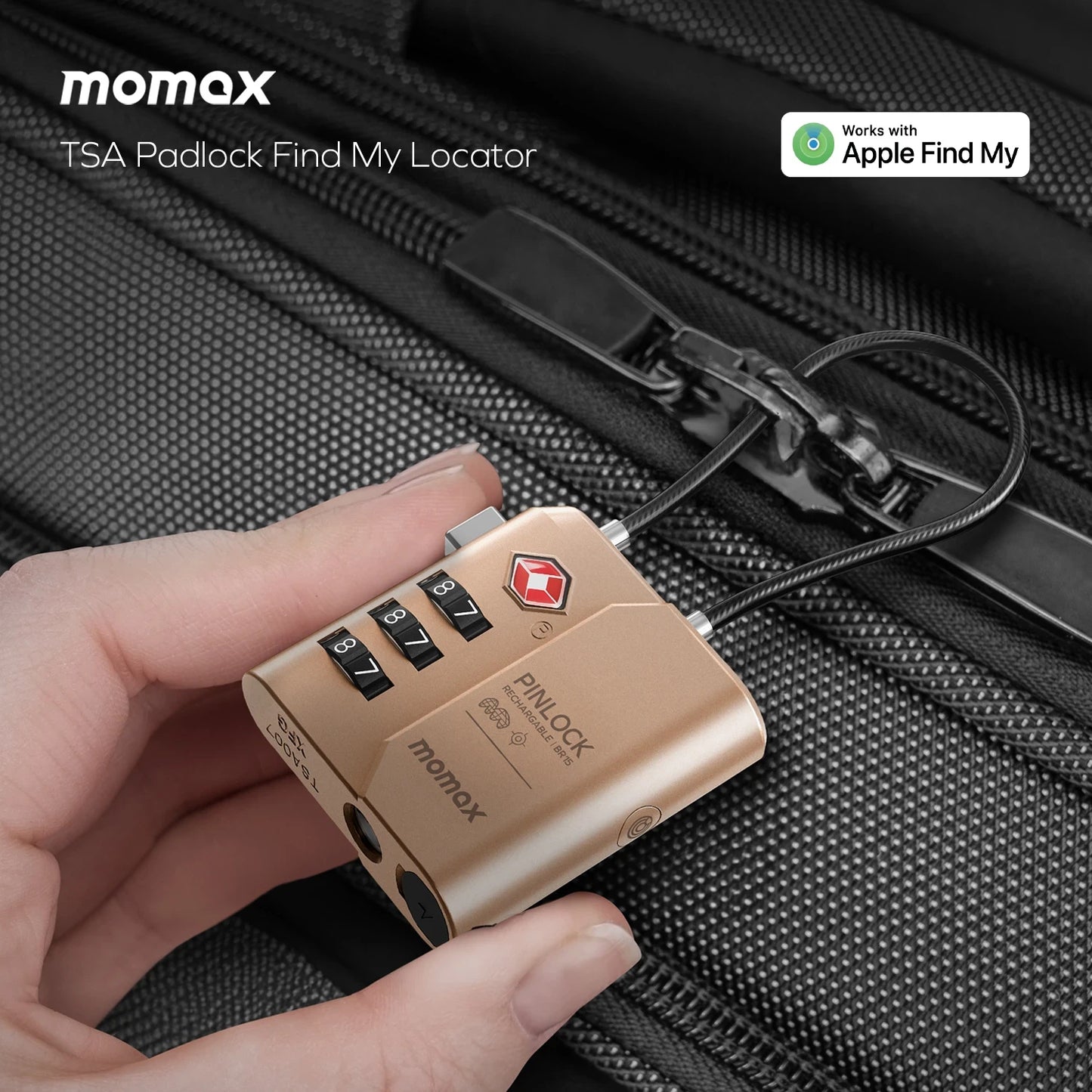 Momax PinLock TSA Padlock with Apple Find My Locator -  قفل موماكس بنلوك الذكي, متوافق مع ابل فايند ماي