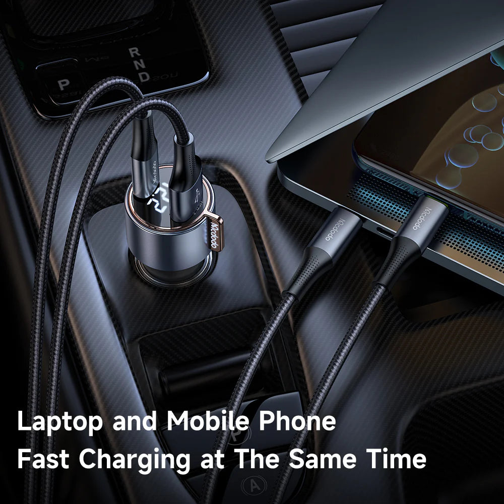 Mcdodo 75W Digital Display Port Type-C &USB PD Fast Car Charger - شاحن سيارة سريع الشحن بمنفذ تايب سي ةمنفذ يو اس بي بقدرو 75واط من مكدودو