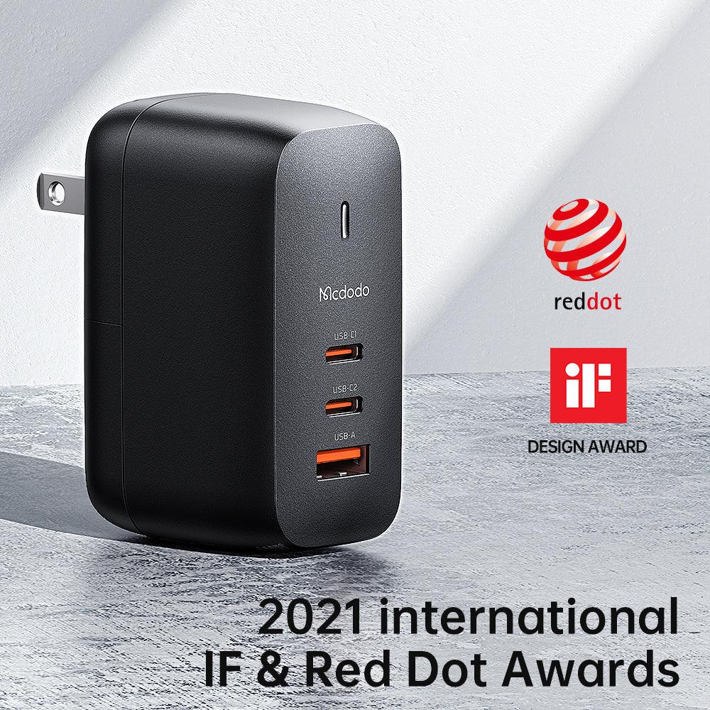 Mcdodo Convertible 65W GaN Dual Type-C & USB Fast Charger - شاحن جداري بمنفذين تايب سي ومنفذ يو اس بي سريع الشحن بقدرة 65 واط من مكدودو