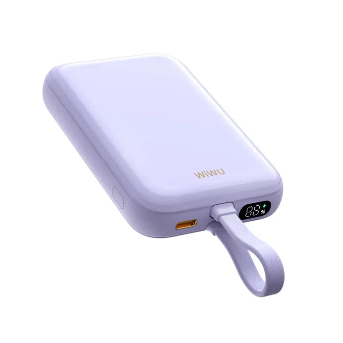 WiWU Wi-P024 10000mAh Magnetic Wireless Power Bank with PD 20W Fast Charging & Built-in Cable - باور بانك ويوو مغناطيسي 10000ميلي أمبير مع شحن سريع 20واط وكابل مدمج
