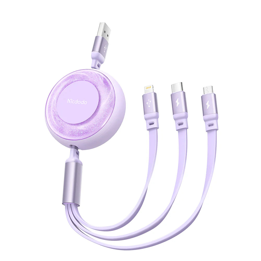 Mcdodo 3 in 1 Retractable Charging Cable 1.2m - مكدودو 3 في 1 كابل شحن قابل للسحب 1.2 متر