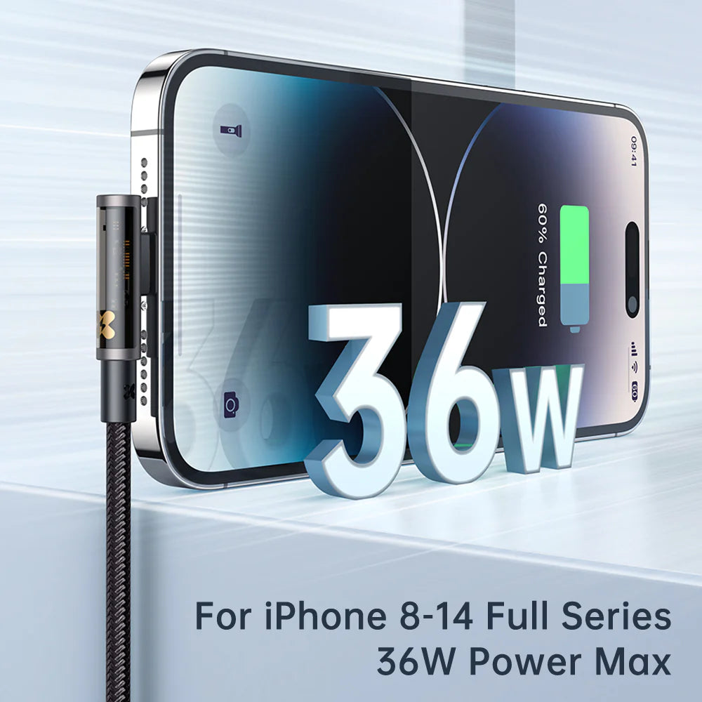 Mcdodo Type-C to Lightning 36W Elbow Transparent Data Cable 1.2m - مكدودو تايب سي إلى لايتننغ 36واط كابل بيانات شفاف للكوع 1.2 متر