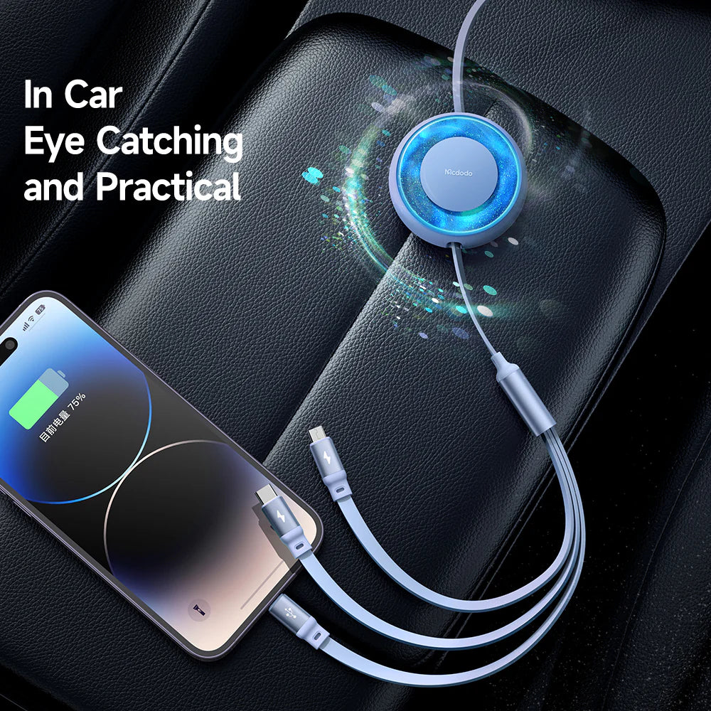 Mcdodo 3 in 1 Retractable Charging Cable 1.2m - مكدودو 3 في 1 كابل شحن قابل للسحب 1.2 متر
