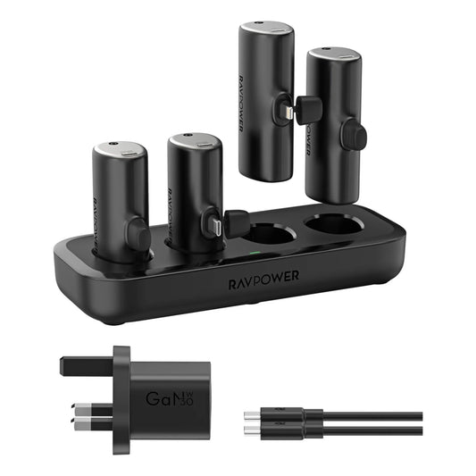 كومبو باور بانك راف باور, 4 x باور بانك بسعة 5000 مللي امبير مع قاعدة شحن - اسود | RAVPower RP-PB1223 Family Charging Combo 4 × 5000mAh Power Bank With Charging Station - Black