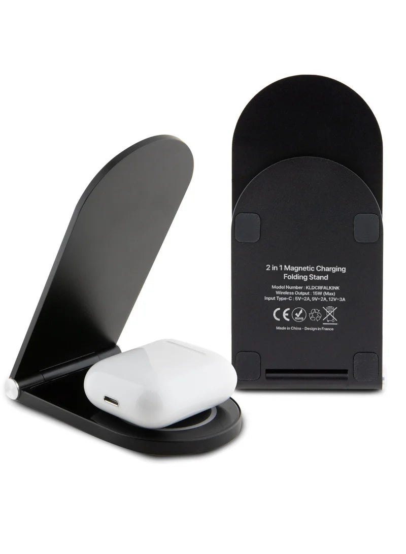 Karl Lagerfeld 15W Magnetic Desk Charger with Iconic Logo – Black | شاحن مكتب مغناطيسي 15 واط من كارل لاغرفيلد بتصميم شعار ايقوني - اسود