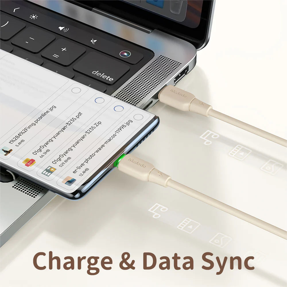 Mcdodo Silicone USB C to USB C 65W Data Cable with LED 1.2m - كابل بيانات من مكدودو سيليكون تايب سي إلى تايب سي 65واط مع ليد بطول 1.2 متر