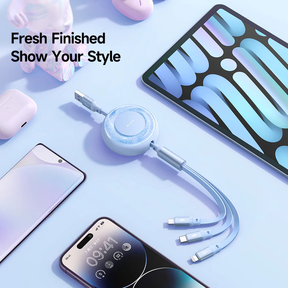 Mcdodo 3 in 1 Retractable Charging Cable 1.2m - مكدودو 3 في 1 كابل شحن قابل للسحب 1.2 متر