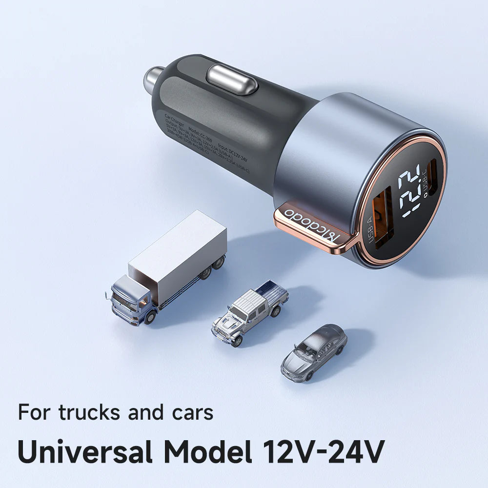 Mcdodo 75W Digital Display Port Type-C &USB PD Fast Car Charger - شاحن سيارة سريع الشحن بمنفذ تايب سي ةمنفذ يو اس بي بقدرو 75واط من مكدودو