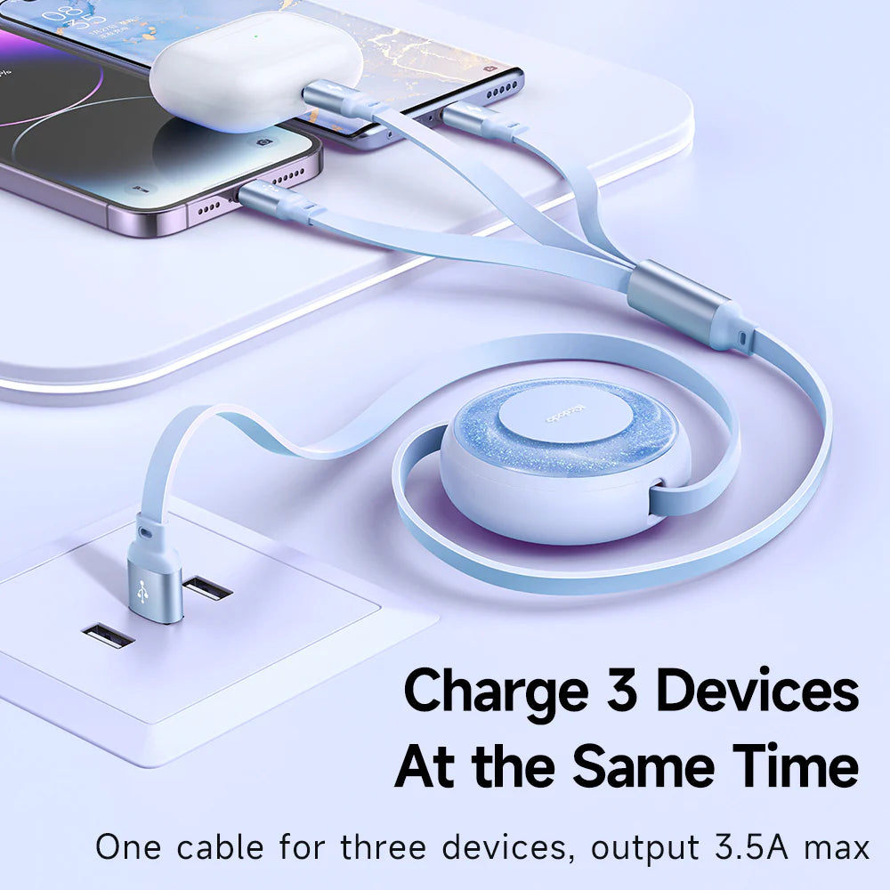Mcdodo 3 in 1 Retractable Charging Cable 1.2m - مكدودو 3 في 1 كابل شحن قابل للسحب 1.2 متر