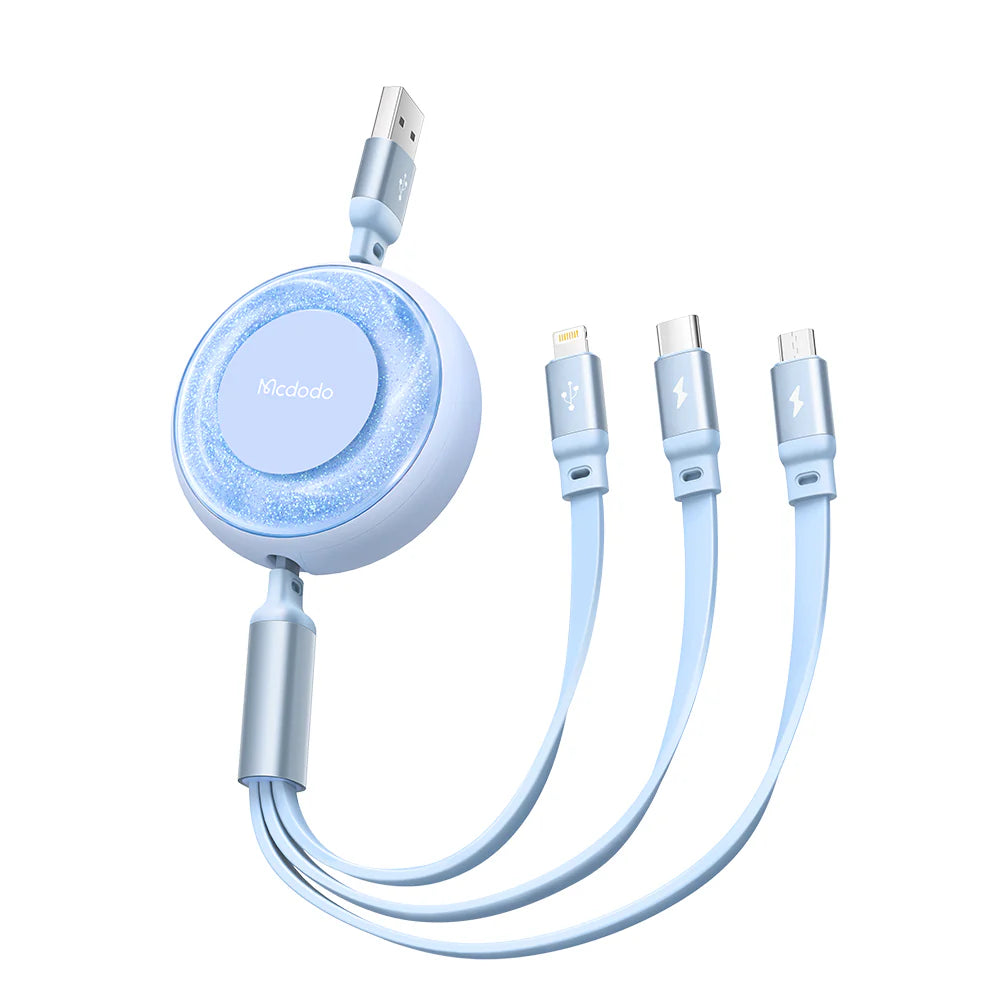 Mcdodo 3 in 1 Retractable Charging Cable 1.2m - مكدودو 3 في 1 كابل شحن قابل للسحب 1.2 متر