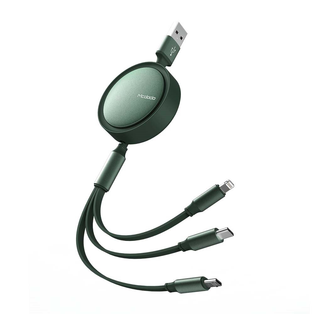 Mcdodo 3 in 1 Retractable Charging Cable, 3.7 ft (1.2 m) - كيبل شحن ماكدودو 3 في 1 قابل للسحب، 3.7 قدم (1.2 متر)