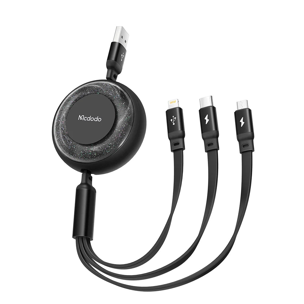 Mcdodo 3 in 1 Retractable Charging Cable 1.2m - مكدودو 3 في 1 كابل شحن قابل للسحب 1.2 متر