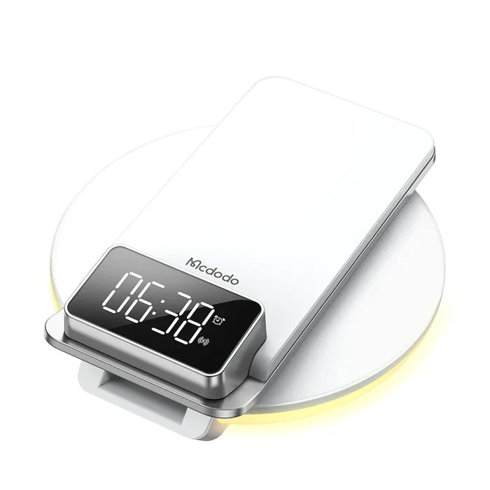 Mcdodo 4 in 1 Desktop Wireless Charger with Alarm & Night Lamp - ماكدودو شاحن لاسلكي لسطح المكتب 4 في 1 مع منبه ومصباح ليلي