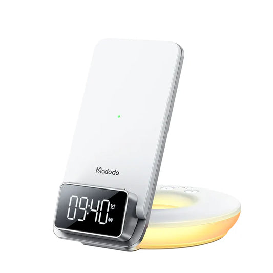 Mcdodo 4 in 1 Desktop Wireless Charger with Alarm & Night Lamp - ماكدودو شاحن لاسلكي لسطح المكتب 4 في 1 مع منبه ومصباح ليلي