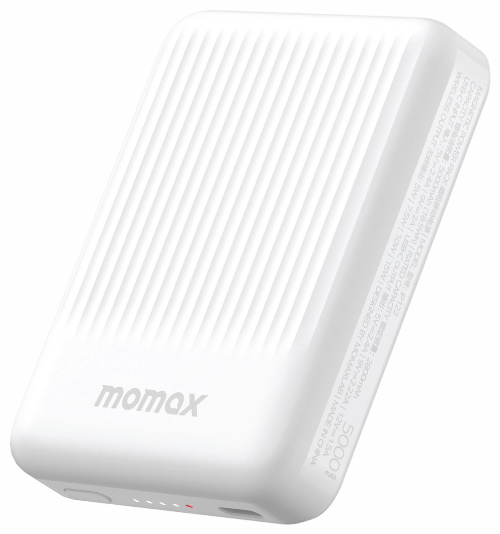 Momax Q.Mag Minimal, 5000mAh Magnetic Wireless Power Bank for MagSafe - باور بانك موماكس كيو ماج مينيمال اللاسلكي المغناطيسي متوافق مع ماج سايف, بسعة 5000 مللي امبير