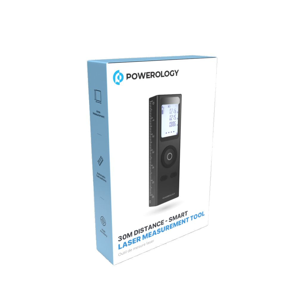 جهاز قياس ليزر باورولوجي صغير 30 متر بمنفذ يو اس بي سي وسعة بطارية 250mAh - اسود | Powerology 30M Mini Laser Rangefinder with Type-C Connector 250mAh - Black.