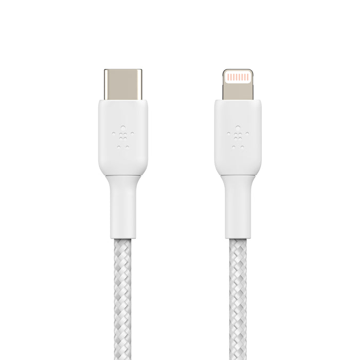 Belkin BoostCharge Braided USB-C to Lightning Cable 2m - بلكن كيبل يو اس بي سي الى لايتنينج مضفر بالنايلون من بوست تشارج بطول 6.6 قدم/2 متر