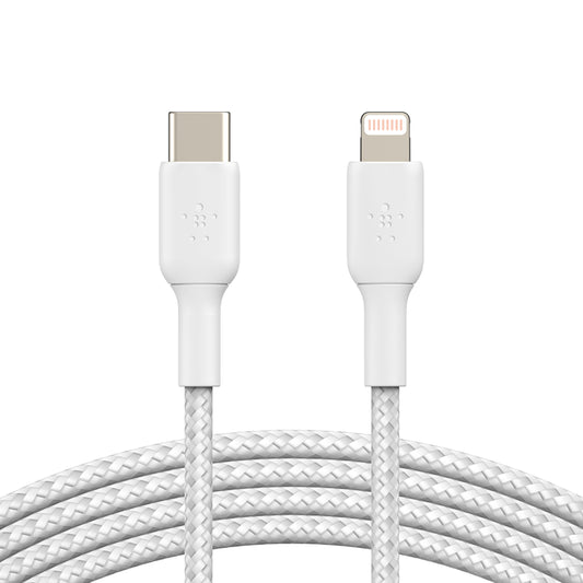 Belkin BoostCharge Braided USB-C to Lightning Cable 2m - بلكن كيبل يو اس بي سي الى لايتنينج مضفر بالنايلون من بوست تشارج بطول 6.6 قدم/2 متر