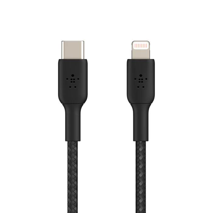 Belkin BoostCharge Braided USB-C to Lightning Cable 2m - بلكن كيبل يو اس بي سي الى لايتنينج مضفر بالنايلون من بوست تشارج بطول 6.6 قدم/2 متر