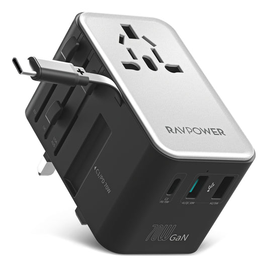 شاحن السفر راف باور RP-PC1061 بقدرة 70 واط مع كيبل تايب سي مدمج | RAVPower RP-PC1061 70W PD Travel Charger with Retractable USB-C Cable